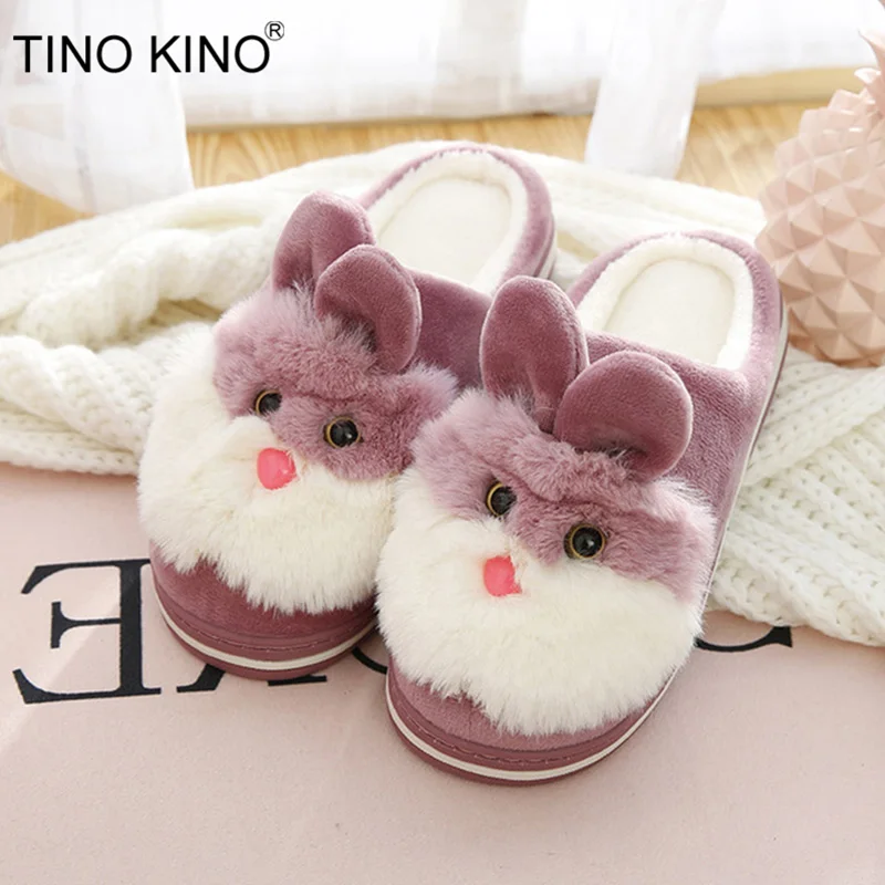 

TINO KINO Women Flat Winter Warm Slippers Faux Fur Cute Cartoon Animal Female Indoor Comfort Casual Shoes Ladies Footwear