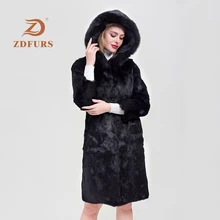 ZDFURS* модное женское пальто с натуральным мехом, длинный рукав, волнистый крой, натуральный мех кролика, теплые зимние пальто и куртки с лисьим капюшоном