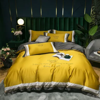 

60S Egyptian cotton bedding set embroidered satin High-end qualityluxury quilt cover duvet cover bed sheet pillowcases