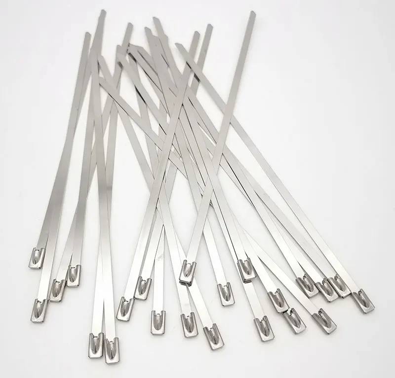 Auto-bloqueio com Cabo de Aço Cabeça da Língua Inoxidável Laços 100pc12mm * 1400mm 4 Auto-bloqueio com cabo de aço inoxidável cabeça