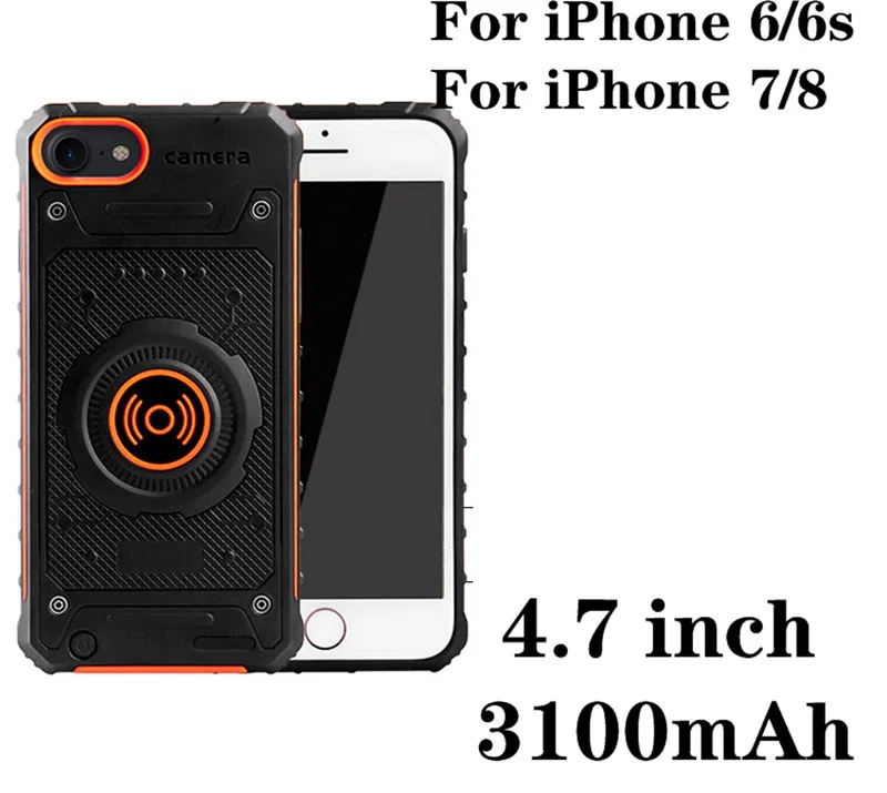 4.7-Orange Slim shockproof Wireless Charger Battery Case For iPhone 6 6S 7 8 Plus Three defense Power bank Back Cover For iPhone X XS 7 8 6 - Цвет: 4.7-Orange