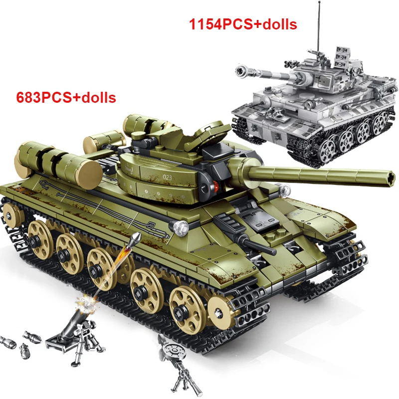 

WW2 Empires of Steel Technic Blocks Army Truck Building Blocks LegoING City Series German Tiger Tank Toys For Children Boys Gift