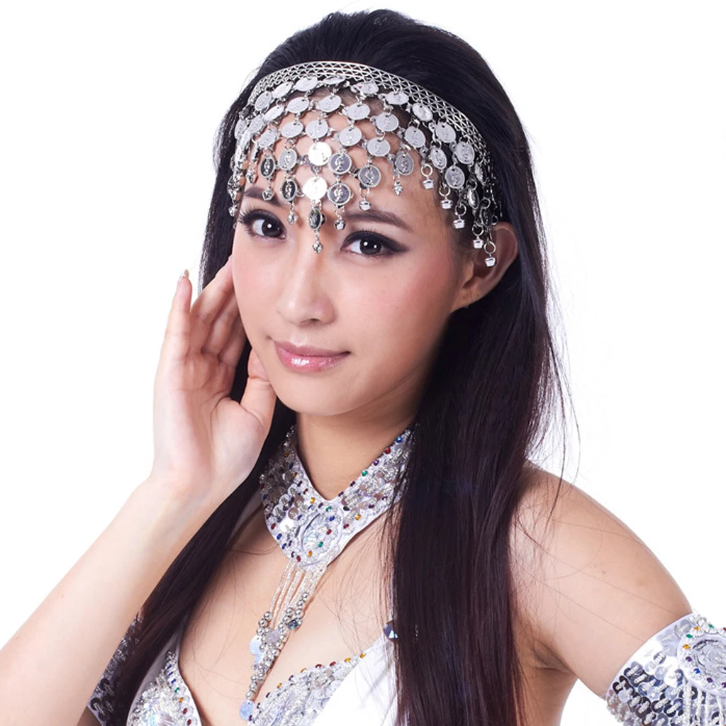 Womens Belly Dance Hair Accessories Dance Performance Headband Gold Silver Color Headwear  Dancewear Belly Dance Headpiece