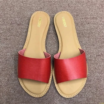 

Hot Sale Women Slippers Shoes Genuine Leather Casual Slides Women Summer Shoes Retro Solid Female Shoes Wedges Flip Flops