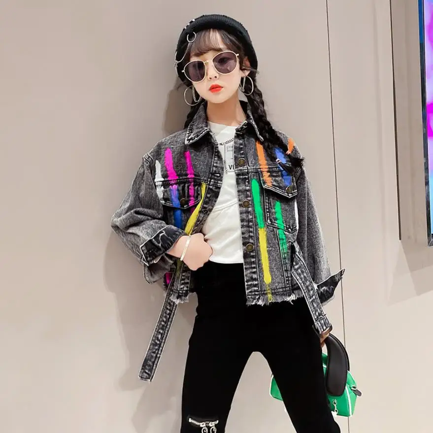 

Baby girl denim jacket spring autumn new letter print cowboy coats kids outerwear teenage denim tops hot selling 6-16Y wz334