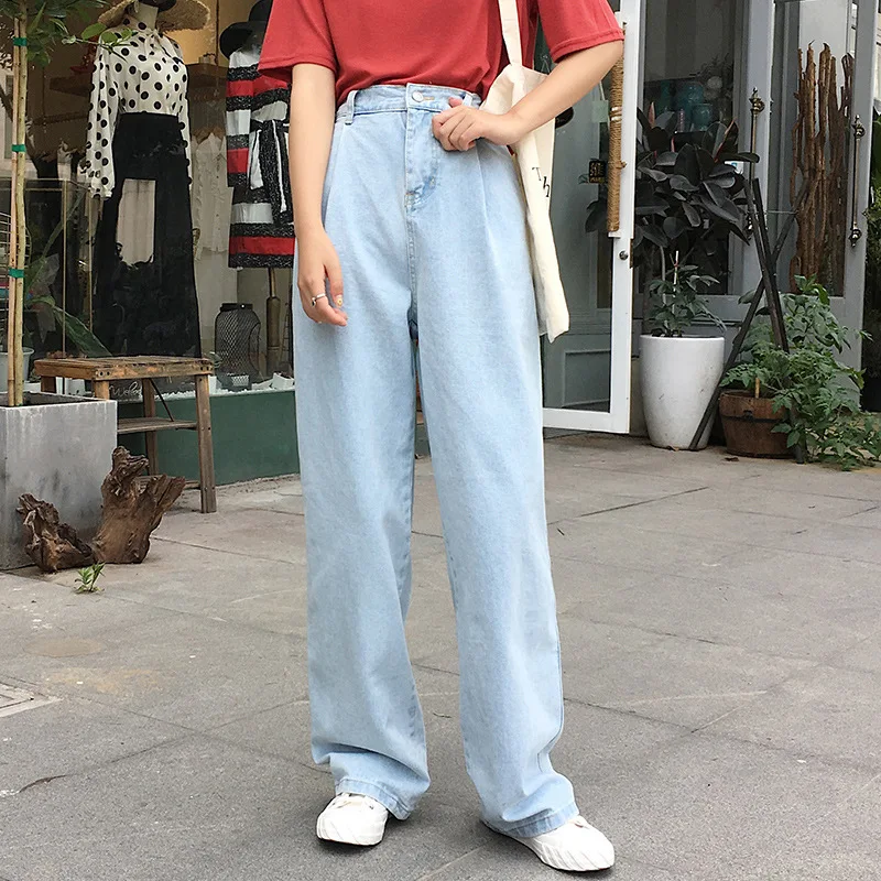 Свободные женские брюки с высокой талией, летние тонкие свободные прямые джинсы CEC Hyuna в стиле знаменитостей