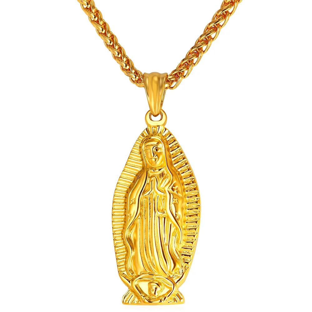ChainsPro Virgin Mary Pendants Men Black/Gold Color Catholic Jewelry