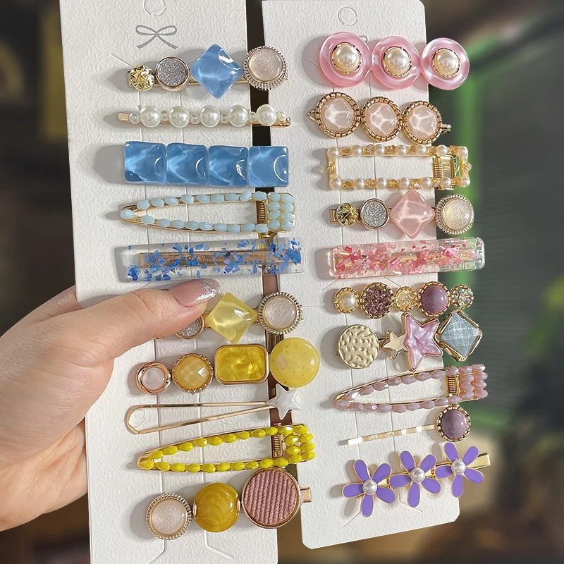 2022 New Girls Pearl Crystal Hair Clips Set Fashion Hair Barrettes