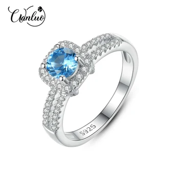 

WL Genuine 925 Sterling Silver Sapphire Rings for Women 2020 Engagement Wedding Fine Jewelry Big Round Blue Gemstone Anel Femme