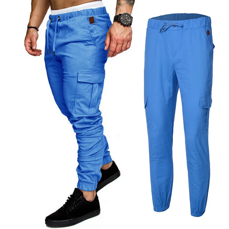 Мужские штаны для бега в стиле хип-хоп, спортивные штаны, комбинезоны, спортивные штаны для отдыха, спортивная одежда для бега, повседневные модные длинные штаны-шаровары - Цвет: Blue 1