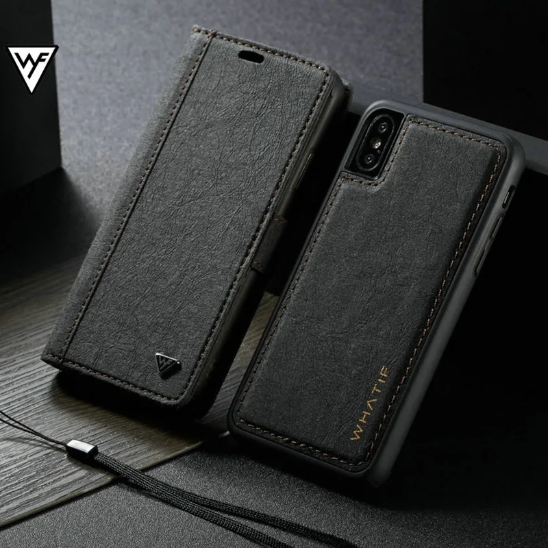 

WHATIF Luxury Wallet Flip Case for IPhone 11 Pro Max 6S 7 8 Plus Kraft Leather Cover Card Slot Stand Case For Iphone X XS Max XR