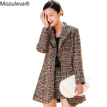 

Mozuleva 2019 Luxury Autumn Winter 2 Piece Suits Fashion Women Plaid Tweed Thick Warm Turn Down Collar Blazer Coat + Shorts Suit