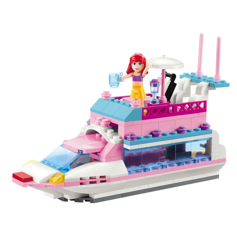 

Educational Toy Assembled Building Blocks Yatch Cake Shop Caravan Children DIY Plastic Building Blocks GIRL'S Toy Gift