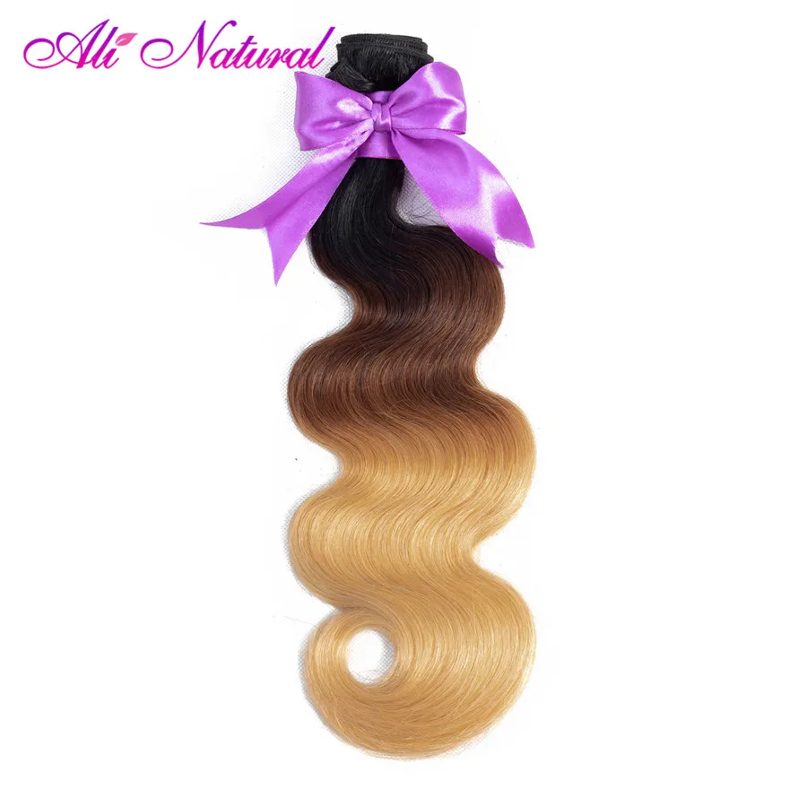 Ali Natural Ombre Body Wave Hair Brazilian 1B/4/27 Color 100% Human Extension one bundles Double Weft | Шиньоны и парики