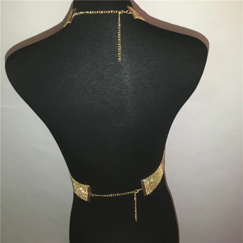 Sexy Halter Backless Deep V neck Rhinestones Tank Top 2019 Summer Women Gold Silver Metal Shiny Rhinestone Club Party Crop Tops