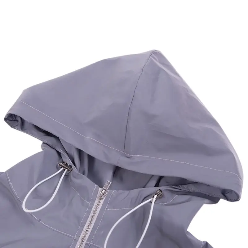 buy Reflective Hooded Bomber Coat Women Long Sleeve Silver Jacket Fashion Casual Zipper Hooded Female S