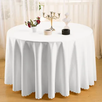 

1PC Wedding Party Round Table Cloth White Solid Color Dining Tablecloth Polyester Plain for Hotel Banquet Decoration