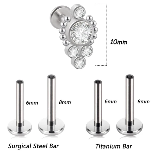 1PC G23 Titanium&Steel 16G CZ Gem Moon Labret Lip Bar Ring Crystal Flower Ear Cartilage Tragus Helix Piercing Screw Fit Top 16g Style Z