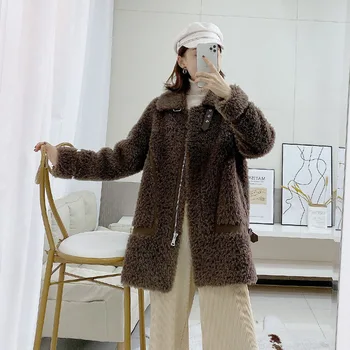 

New Fashion Sheep Shearling Coat Grain Fleece Fur Integrated Lamb Wool Overcoat Women Female Thick Outwear 5 Colors