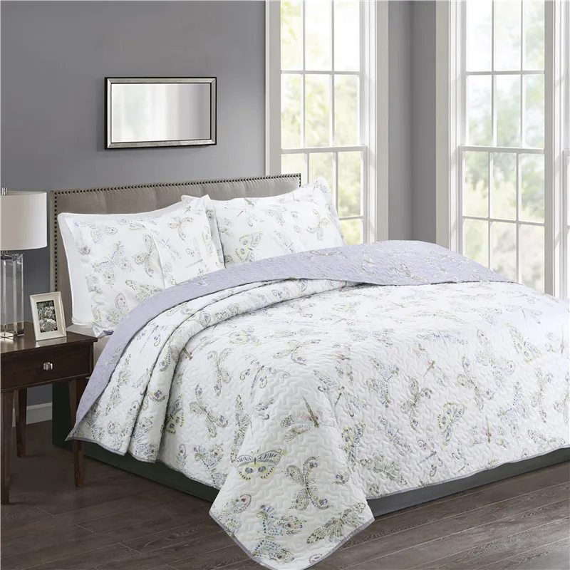 

3PCS Quality European style printed parchwork Floral Quilt Set Coverlet Cubrecamas Bedspread Sham Pillowcase