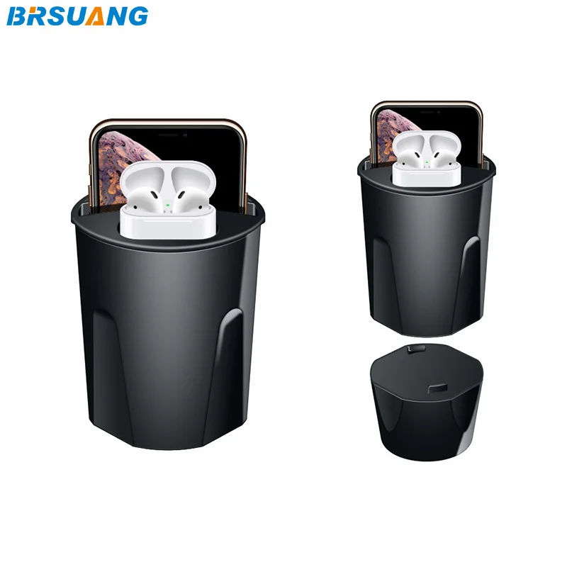 

20pcs/lot BRSUANG X9A 2 in 1 Car Wireless Charger Cup 10W Qi Wireless Charger For iPhone 11/Pro/Pro Max Samsung S9 For Airpods