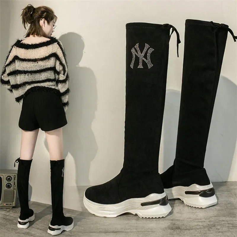 

Mhysa 2019 Flock Lace-up Women Over The Knee Boots Height Increasing Round Toe Women Shoes Autumn Winter Casual Long Boots