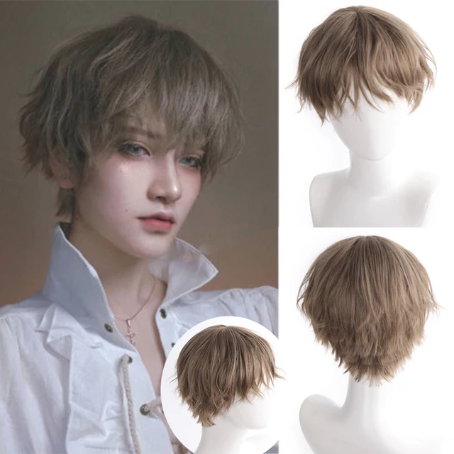 Short Pix Cut Straight Black White Yellow Half Cosplay Anime Costume Halloween Wigs Synthetic Hair With Bangs For Men Boy Women Synthetic Wigs For Black Aliexpress