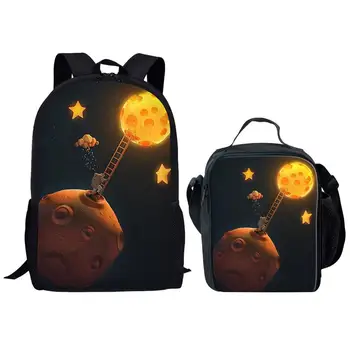 

HYCOOL Children 2pcs/set School Bags Planet Astronaut Space Galaxy Print Boys Girls Science Fiction Backpack Primary School Bags