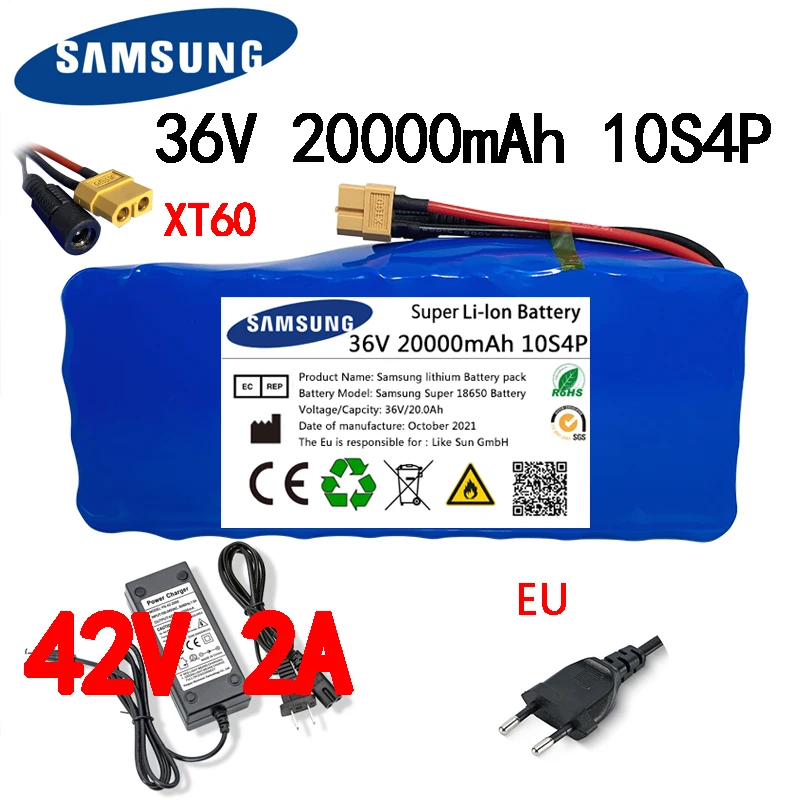100% Original 36V battery 10S4P 20Ah pack 500W high power 42V 20000mAh Ebike electric bike BMS+42V2A Charger | Электроника