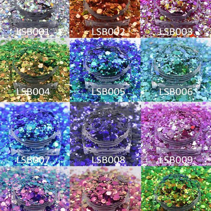 

3D Chameleon Glitter Mix Hexagon Loose Glitter Chunky Glitter Polyester Glitter Color Multi Glitter For Body/Nail/-1 Bag 50Gram