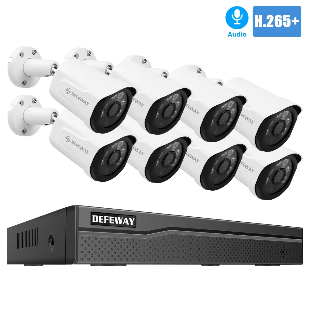 8 CH With 8 Cameras DEFEWAY 2MP POE NVR комплект 4CH/8CH POE ip-камера с аудио системой видеонаблюдения H.265+ Открытый комплект ночного видения аудио видео наблюдения - Цвет: 8 CH With 8 Cameras