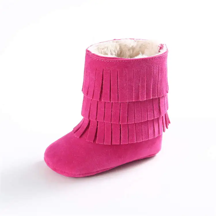 Обувь для новорожденных девочек с кисточками; цвета на мягкой нескользящей подошве; Теплая обувь для малышей; Мокасины - Цвет: rose red