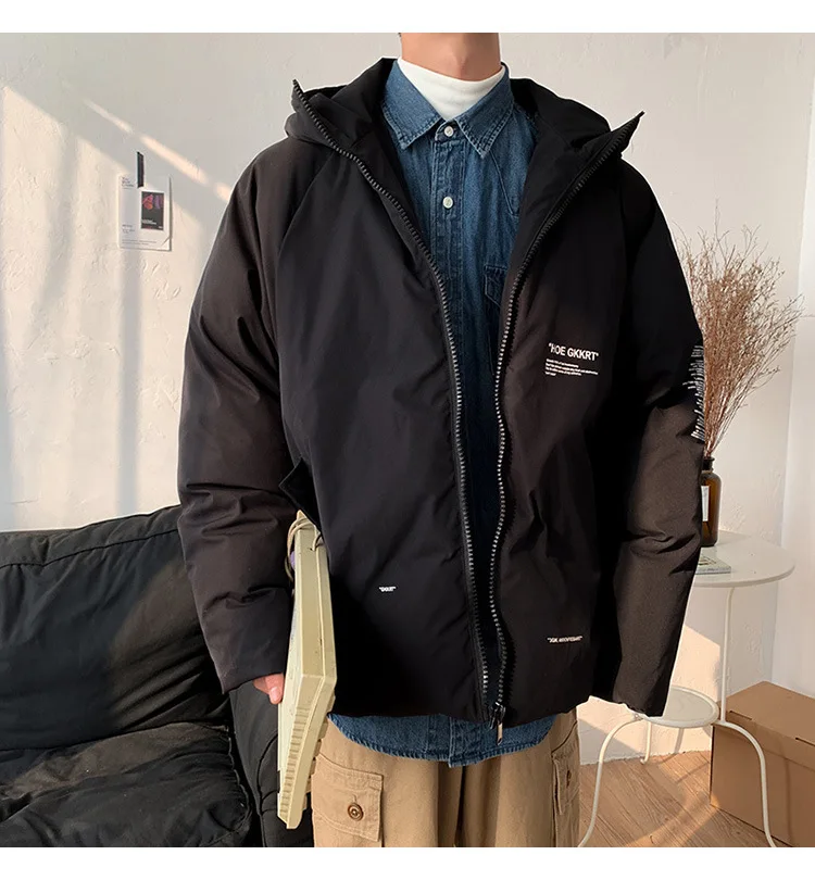 Hong Kong Style Ink Lang Workwear Cotton-padded Clothes Male STUDENT'S Warm Loose-Fit INS down Coat Online Celebrity Douyin Co
