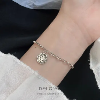 

Retro Elizabeth Head Bracelets S925 Fine Silver Hand Jewelry CHIC Korean Series Women's round Bead Bracelet Bracelets Ornament