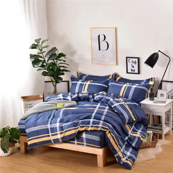 

BEST.WENSD European simplicity winter bedding Stripe lattice duvet cover super soft bed pillowcases queen size Fitted bedcover