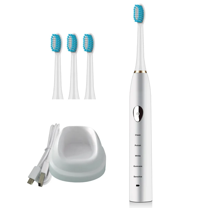 2pcs Electric Toothbrush Ultrasonic Sonic Tooth Brush Wireless USB Rechargeable Battery IPX7 Waterproof with 4pcs Brushes Head