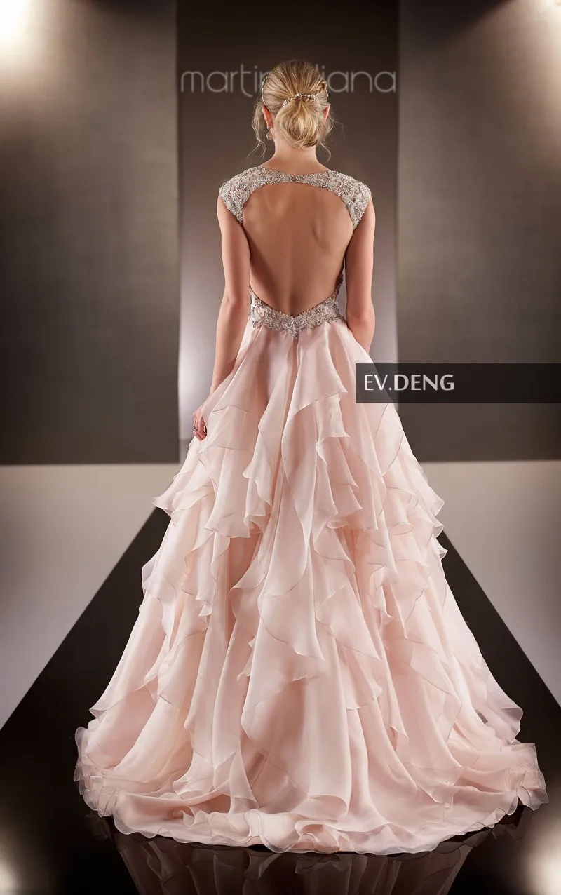 Свадебное платье vestido de noiva Casamento розовая органза с оборками Сексуальная Открытая спина горячая Распродажа Кристальные платья для матери невесты
