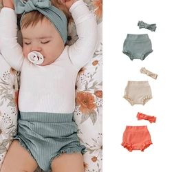 Shorts d'été pour enfants, couleur unie, vêtements pour bébés filles, pantalons en coton PP avec bande de cheveux, nœuds en dentelle, Triangle, bas pour tout petits 6 24M 