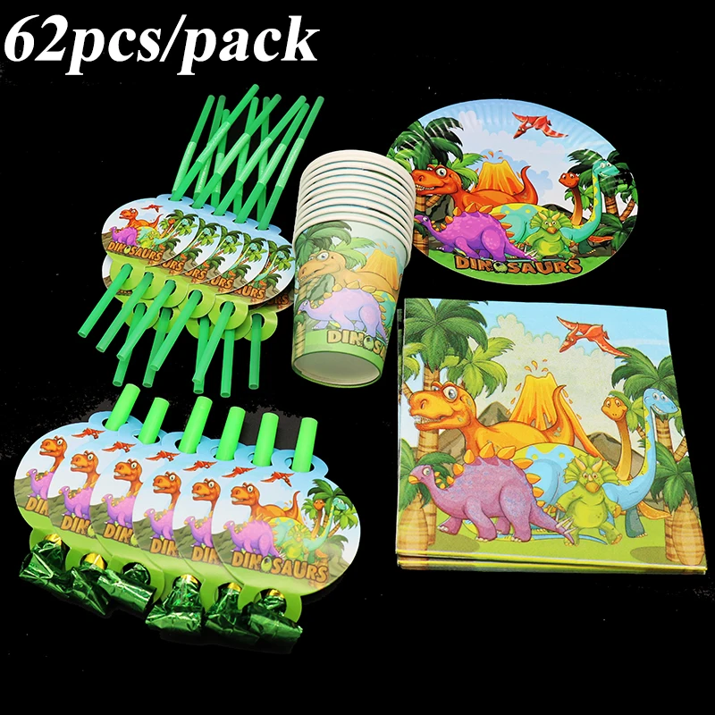 62 шт./лот проектом юрских динозавров одноразовая посуда таблички чашки салфетки