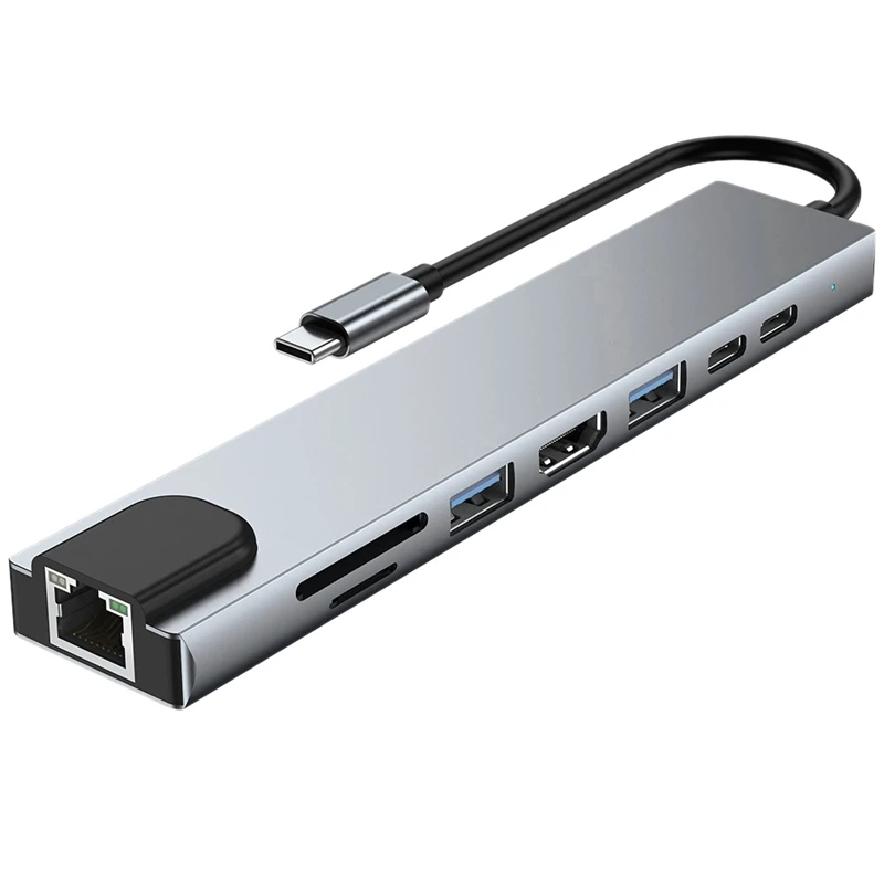 Плата расширения 8-в-1 с разъемом USB 3 0 типа C совместимая HDMI легкая и портативная