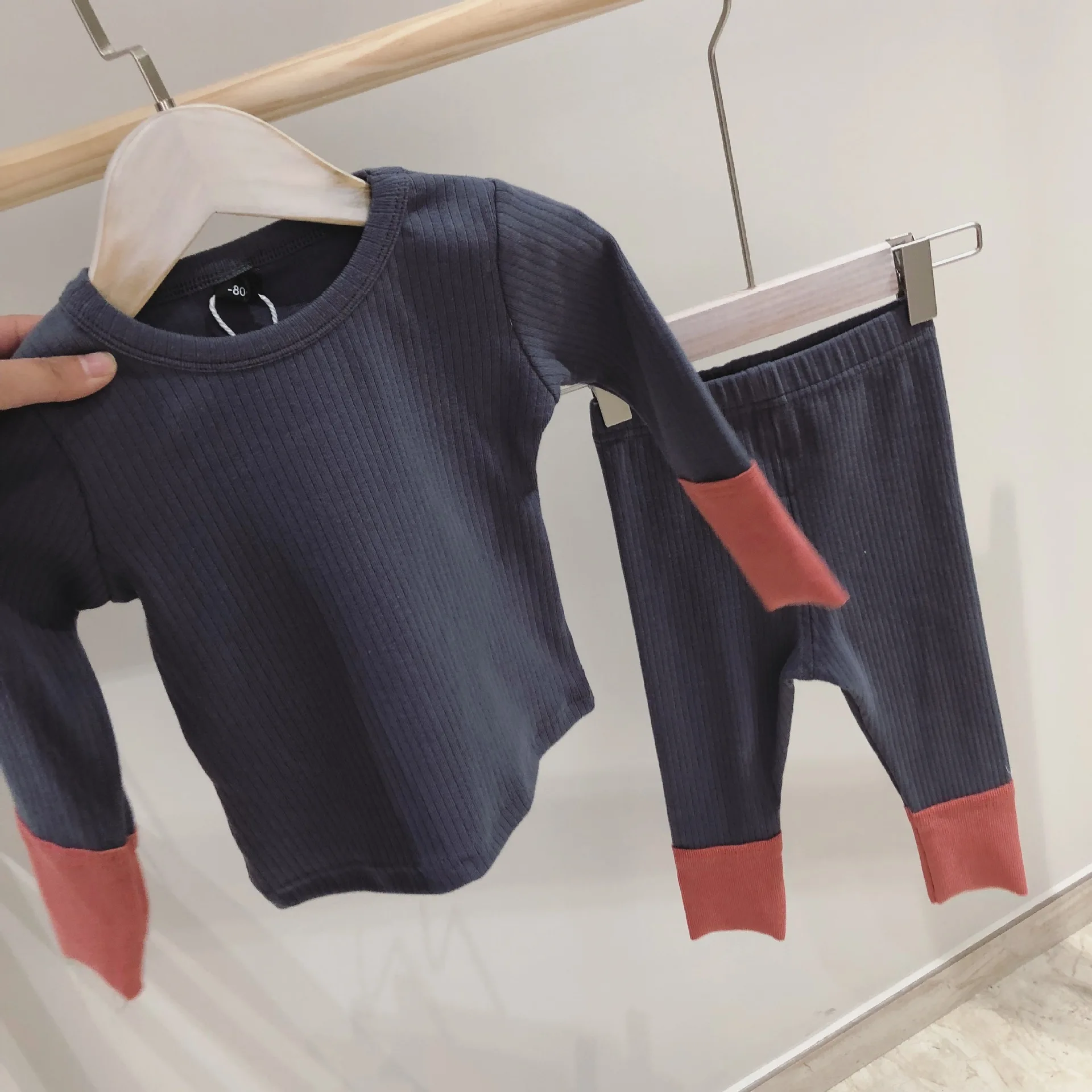 2020 Spring Kids Tracksuit Children Ribbed Pajamas Set Baby Boys Girls Cotton Homewear T shirt