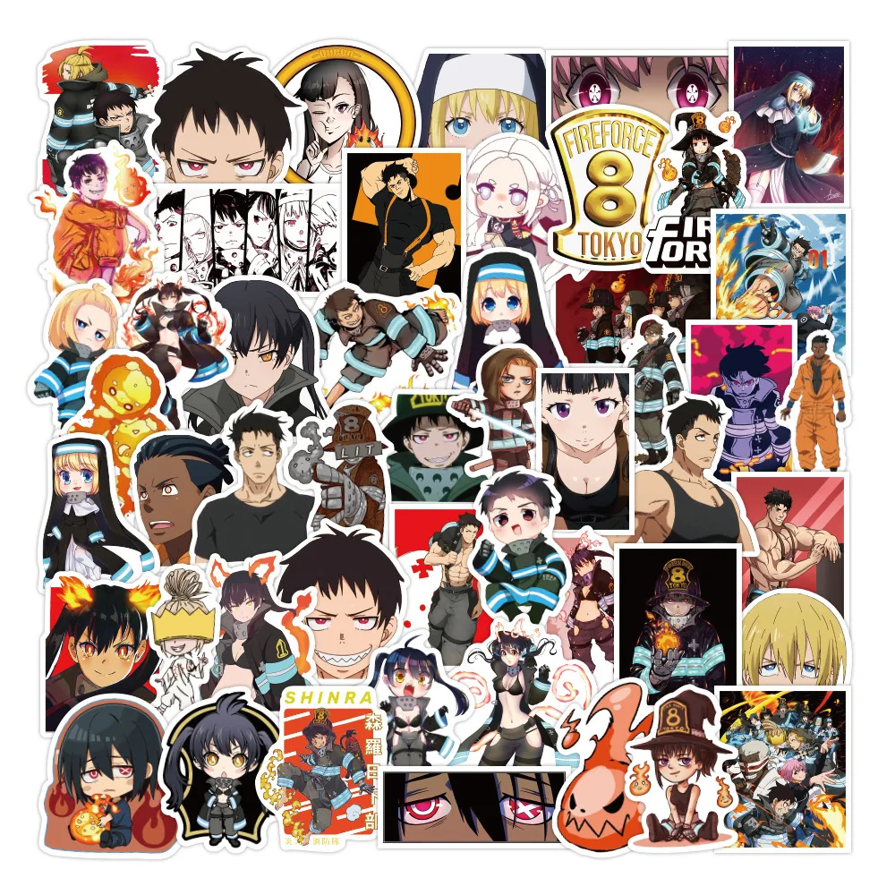 

Ransitute R1234 50pcs/set Anime Fire Brigade Brave Fireman Sticker Waterproof Suitcase Notebook Refrigerator Water Cup Sticker