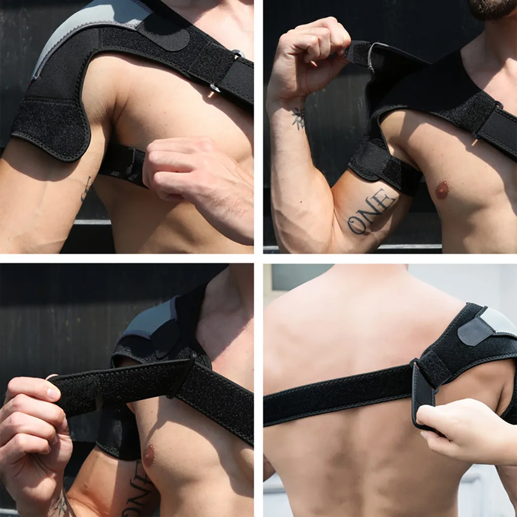 Shoulder Brace Rotator Cuff Pain Relief Support Adjustable Belt Sleeve Brace Guard Strap Wrap Belt Band Pads Black Bandage Men