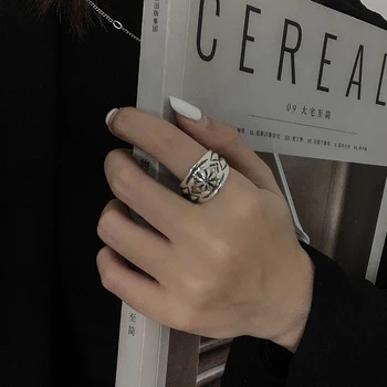 

SUNIANGON Big Flower Ring 100% 925 Sterling Silver Elegant Women Ring Vintage Silver Open Ring Korean Women Punk Jewelry Silver
