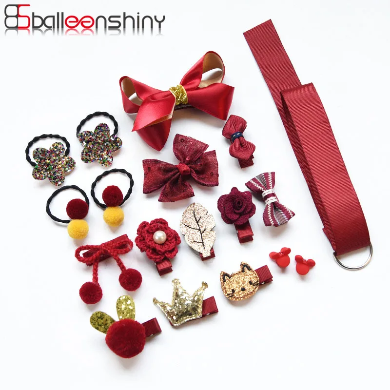 Balleenshiny, 17 шт., корейский детский головной убор, заколки-клипсы для волос, тканевая детская веревка для волос, заколка для волос, милая цена