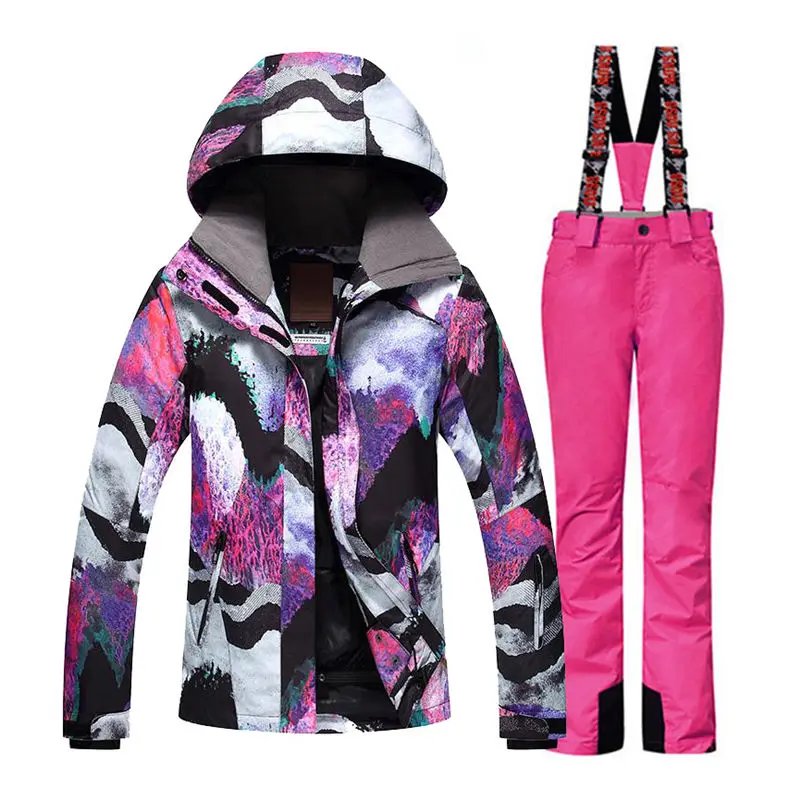 Модные красочные GS женские зимние костюмы наборы для спорта на открытом воздухе Сноубординг одежда 10K водонепроницаемая ветрозащитная Лыжная куртка и штаны для сноуборда - Цвет: Picture jacket pant