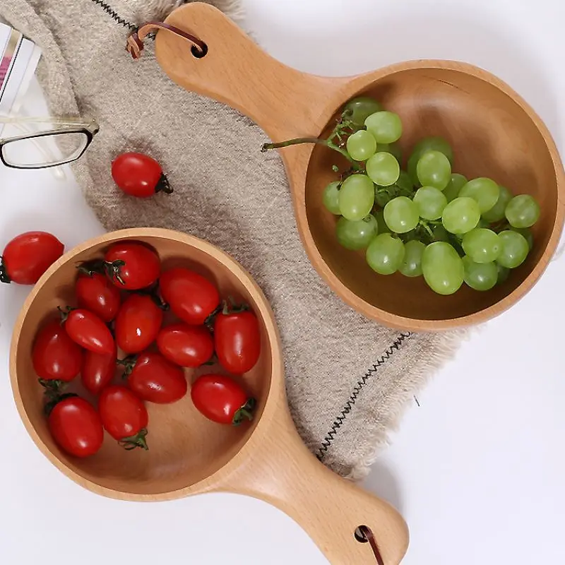 

Wooden Bowl Beech Home Pickle Bowl Fruit Salad Bowl Gourd Cooking Single-Handled Wooden Bowl Cn(origin) Stocked