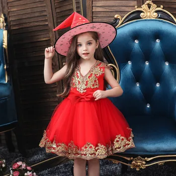 

2019 Summer New Baby Girl Dress Sweet Sequins Cosplay Paillette Halloween Performance Clothing Children Full Dress+Witch Hat