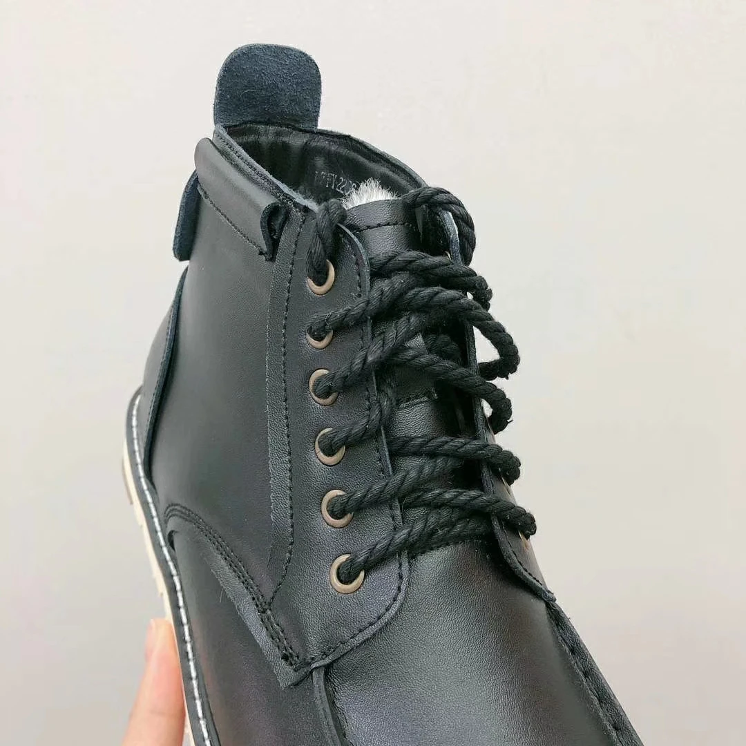 Australian Brand Sheepskin Leather Wool Fur Lined Men Lace-Up Short Ankle Winter Snow Boots For Man Casual Shoes Waterproof