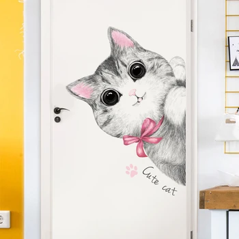 

Cute Cat Wall Stickers for Kids room Bedroom Nursery Wall Decor Self-adhesive Vinyl Wall Decals Sticker for Door Home Decoration